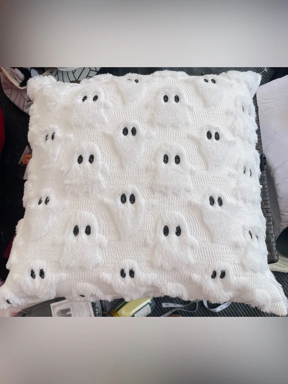 White Ghost Textured Throw Pillow, 16 x 16